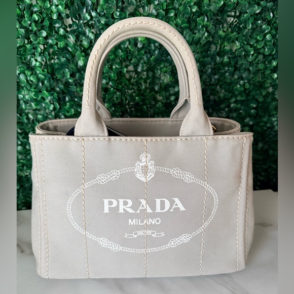 Prada Gray Small Canapa Canvas Women's Bag Authentic